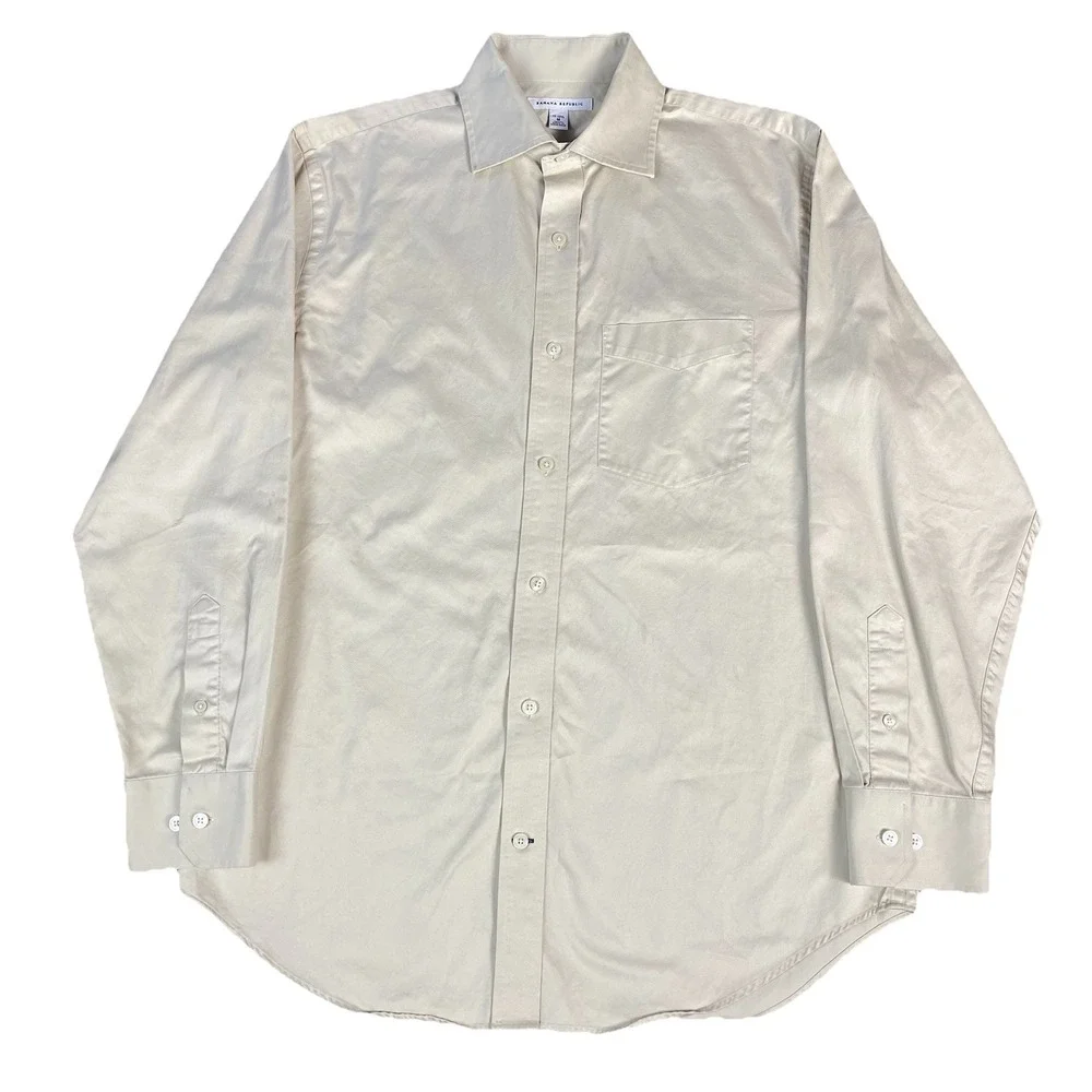 Vintage Banana Republic Mens Cotton Button Shirt‎ Beige M 15 1/2 Hong Kong